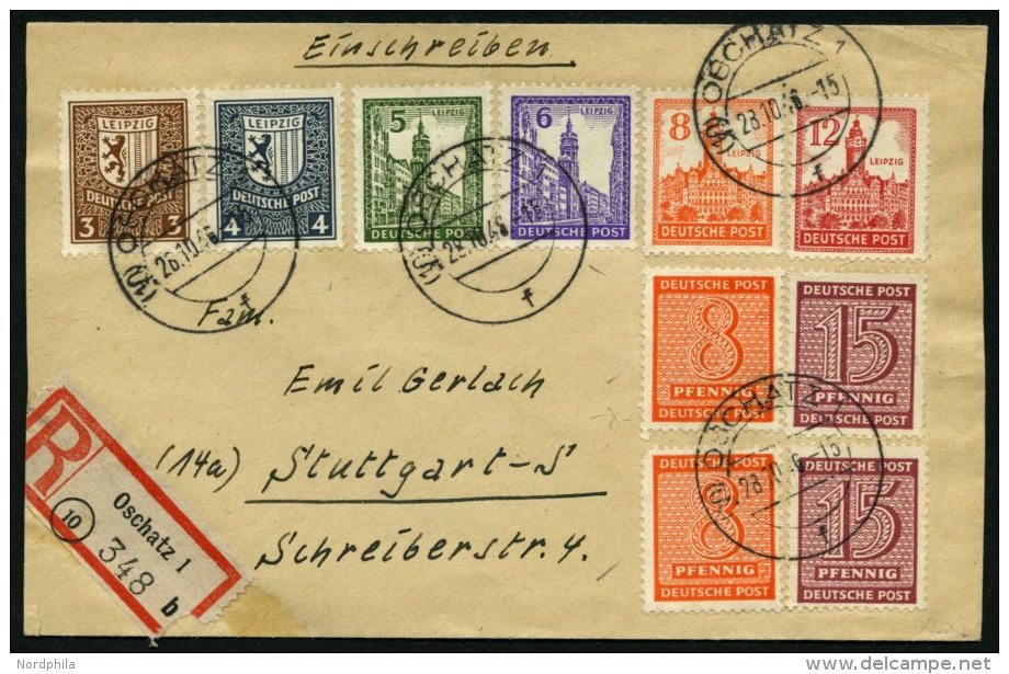 WEST-SACHSEN 150-55Y BRIEF, 1946, Abschiedsserie, Wz. 1Y, Mit Zusatzfrankatur (u.a. 2x Nr. 133 Ya) Auf Einschreibbrief, - Sonstige & Ohne Zuordnung