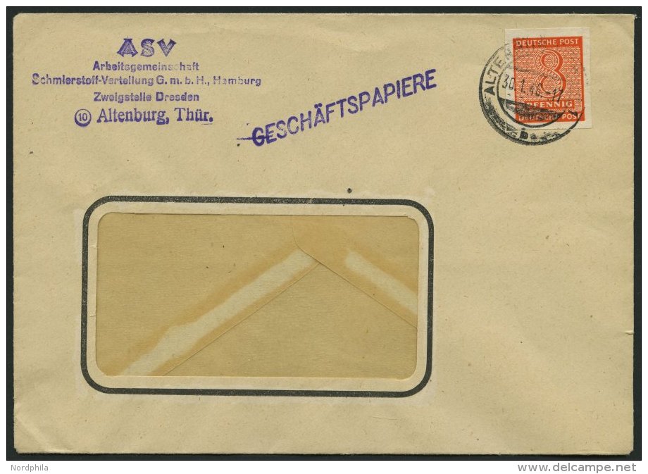 WEST-SACHSEN 118Y BRIEF, 1945, 8 Pf. Lebhaftrotorange, Wz. 1Y, Einzelfrankatur Auf Gesch&auml;ftspapiere Aus ALTENBURG, - Other & Unclassified