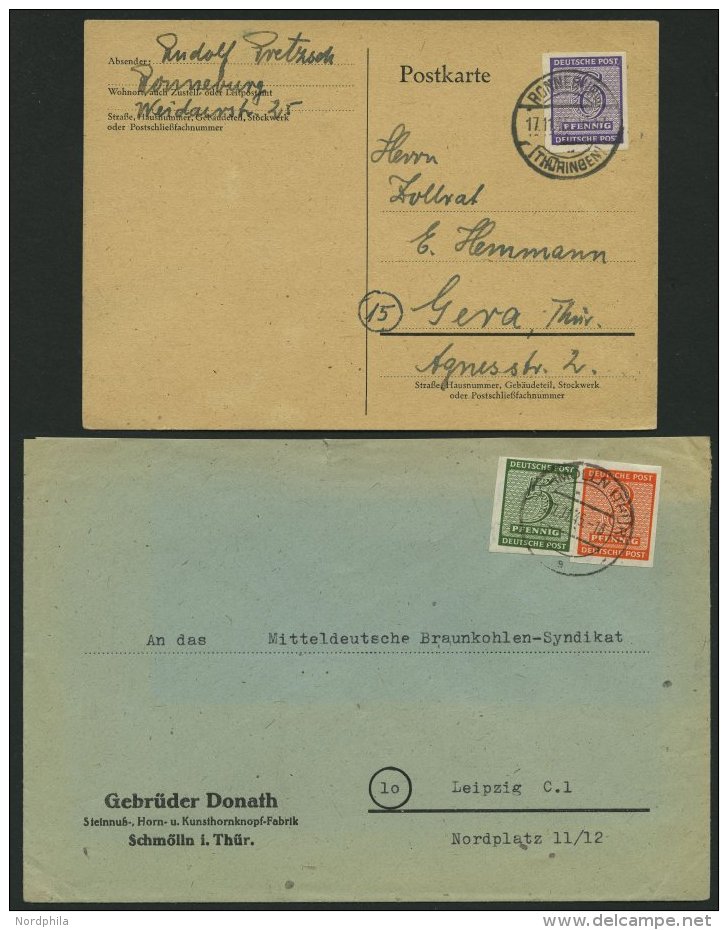 WEST-SACHSEN 116-19X BRIEF, 1945, Ziffer, Wz. 1X, Auf 3 Belegen Mit Verschiedenen Stempeln Aus TH&Uuml;RINGEN, Pracht - Sonstige & Ohne Zuordnung