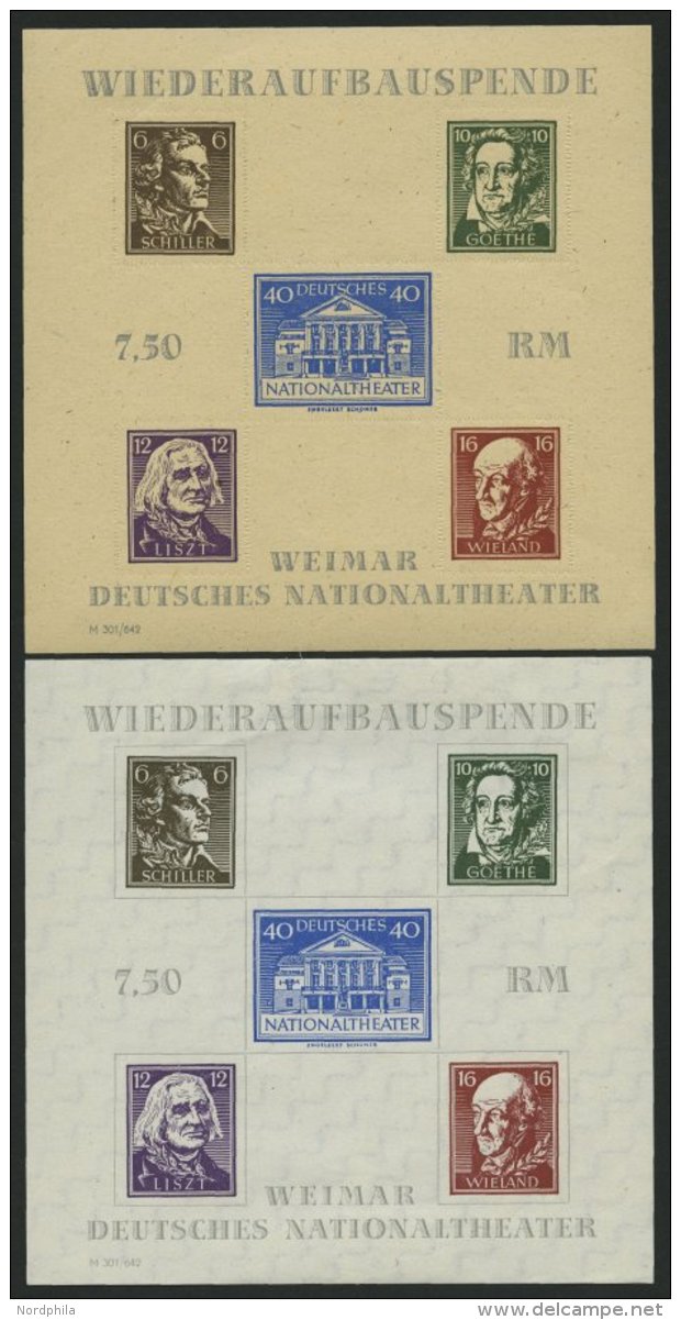 TH&Uuml;RINGEN Bl. 3A/B(*), **, 1946, Blockpaar Nationaltheater, &uuml;bliche Gummib&uuml;ge, Pracht, Mi. 90.- - Sonstige & Ohne Zuordnung