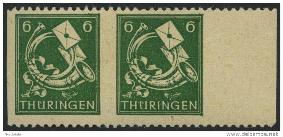 TH&Uuml;RINGEN 95AXatUs**, *, 1945, 6 Pf. Dunkelgr&uuml;n, Vollgummierung, Gelblichgraues Papier, Senkrecht Ungez&auml;h - Sonstige & Ohne Zuordnung