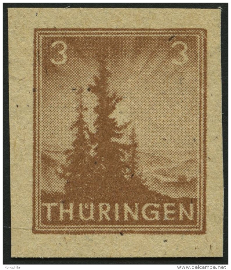 TH&Uuml;RINGEN 92AYz2U **, 1946, 3 Pf. Orangebraun, Spargummierung, Dickes Papier, Fallende Papierstreifung, Ungez&auml; - Sonstige & Ohne Zuordnung