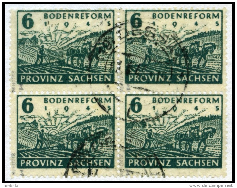 PROVINZ SACHSEN 90Z VB O, 1946, 6 Pf. Bodenreform Auf Zigarettenpapier, Wz. 2Z, Im Viererblock, &uuml;blich Gez&auml;hnt - Sonstige & Ohne Zuordnung