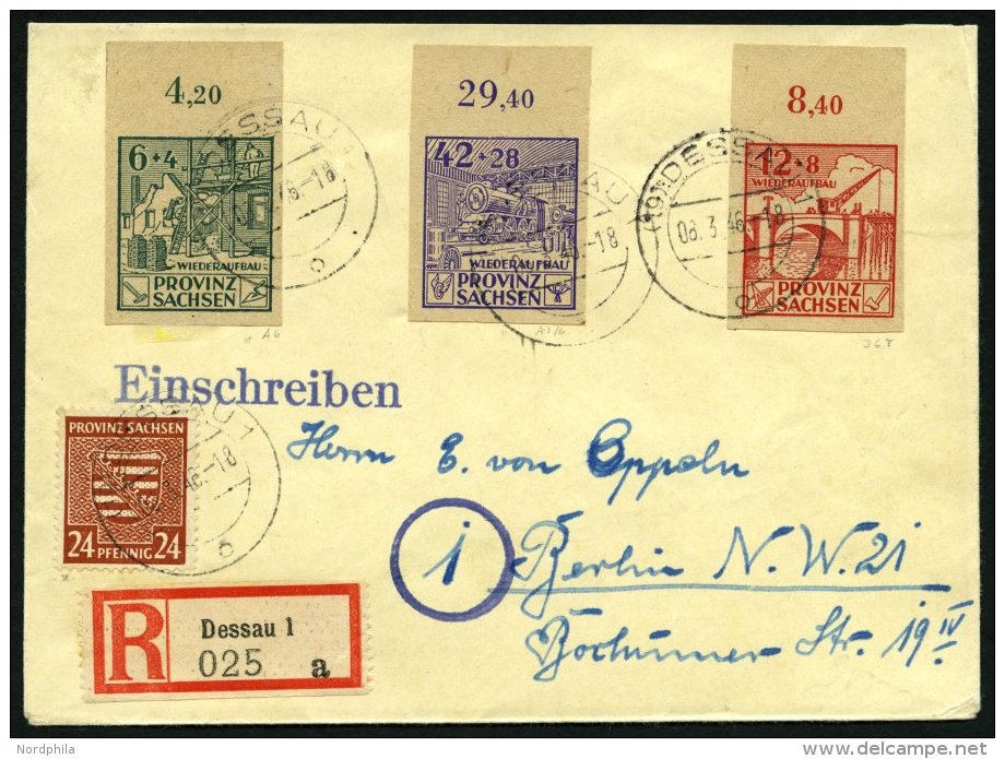 PROVINZ SACHSEN 87-89B BRIEF, 1946, Wiederaufbau, Ungez&auml;hnt, Vom Oberrand, Mit Zusatzfrankatur Auf Portogerechtem E - Other & Unclassified