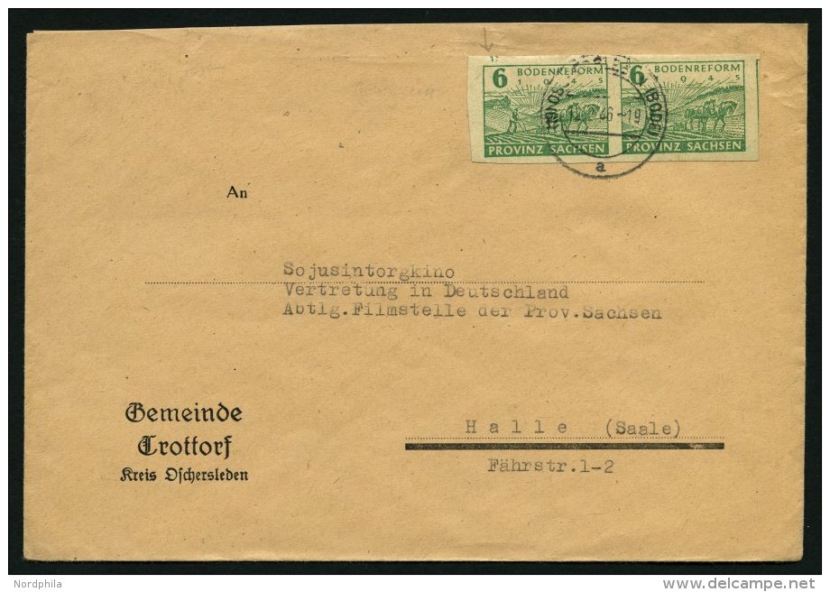 PROVINZ SACHSEN 85wb Paar BRIEF, 1945, 6 Pf. Lebhaftgr&uuml;n Im Waagerechten Paar Auf Brief Aus OSCHERSLEBEN, Pracht, K - Other & Unclassified