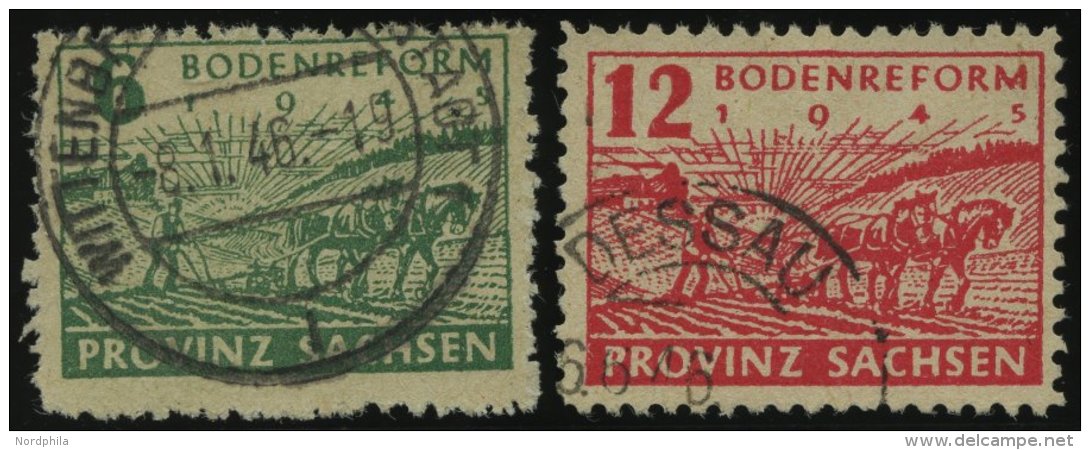 PROVINZ SACHSEN 85/6waA O, 1945, 6 Pf. Gr&uuml;n Und 12 Pf. Dunkelrosarot, Vierseitig Gez&auml;hnt, Pracht, Gepr. Str&ou - Other & Unclassified