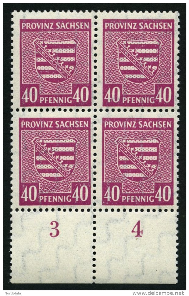 PROVINZ SACHSEN 84Xa VB **, 1945, 40 Pf. Dunkellilarosa, Wz. 1X, Im Unterrandviererblock, Dabei Plattenfehler I, Pracht, - Sonstige & Ohne Zuordnung