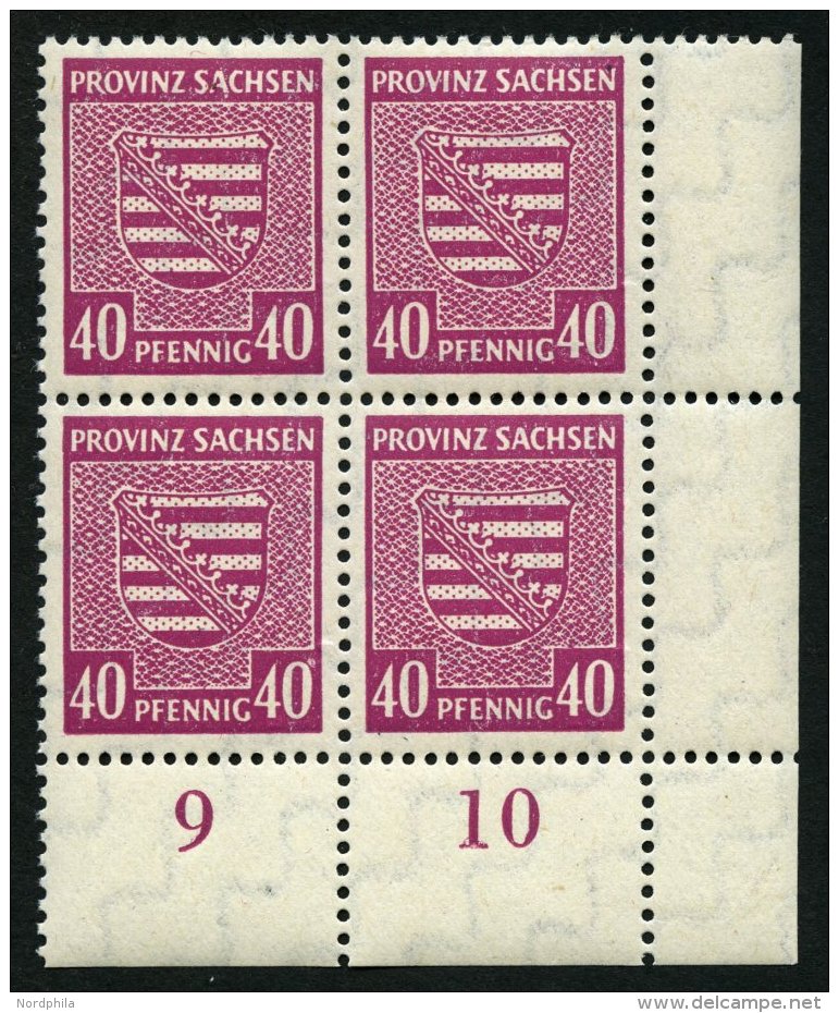 PROVINZ SACHSEN 84Xa VB **, 1945, 40 Pf. Dunkellilarosa, Wz. 1X, Im Unteren Rechten Eckrandviererblock, Dabei Plattenfeh - Other & Unclassified