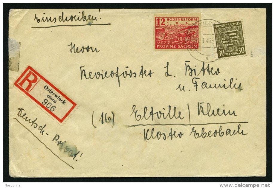 PROVINZ SACHSEN 83Xb BRIEF, 1945, 30 Pf. Br&auml;unlicholiv, Wz. 1X, Mit 12 Pf. Zusatzfrankatur Auf Portogerechtem Einsc - Other & Unclassified