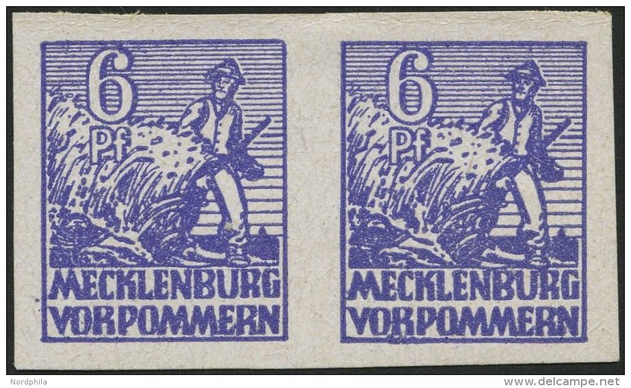 MECKLENBURG-VORPOMMERN 33xaU Paar *, 1946, 6 Pf. Blauviolett, Kreidepapier, Ungez&auml;hnt, Im Waagerechten Paar, Falzre - Sonstige & Ohne Zuordnung