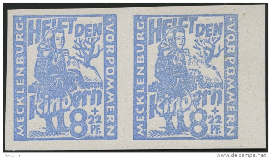 MECKLENBURG-VORPOMMERN 27aIU **, 1945, 8 Pf. Hellultramarin Kinderhilfe Mit Plattenfehler O Und R In Vorpommern Unten Mi - Sonstige & Ohne Zuordnung