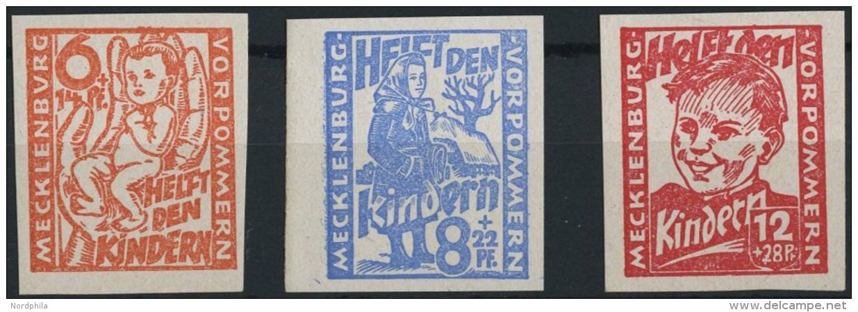 MECKLENBURG-VORPOMMERN 26-28aU **, 1945, Kinderhilfe, Ungez&auml;hnt, Prachtsatz, Mi. 110.- - Sonstige & Ohne Zuordnung