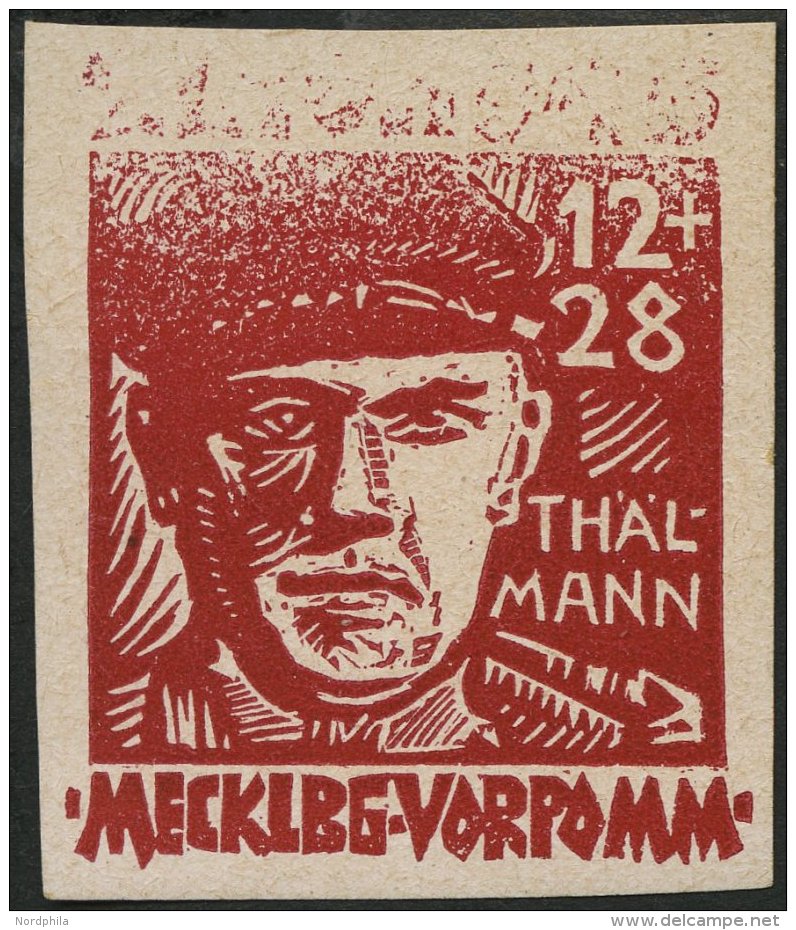 MECKLENBURG-VORPOMMERN 22cU *, 1945, 12 Pf. Dunkelrot Faschismus, Ungez&auml;hnt, Falzrest, R&uuml;ckseitig Helle Stelle - Other & Unclassified