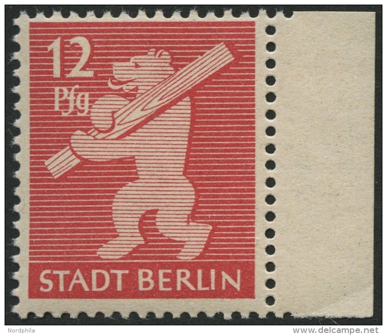 BERLIN UND BRANDENBURG 5AAwbx **, 1945, 12 Pf. Mittelkarminrot, Hellchromgelbes Papier, Glatter Gummi, Pracht, Gepr. Str - Other & Unclassified