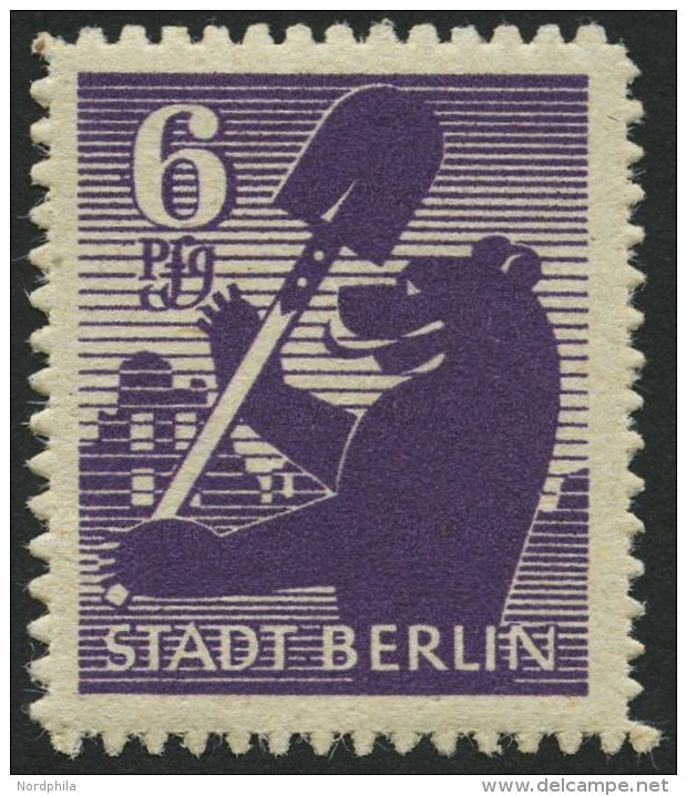 BERLIN UND BRANDENBURG 2Bb **, 1945, 6 Pf. Dunkelgrauviolett, Durchstochen, Pracht, Kurzbefund Str&ouml;h, Mi. 600.- - Other & Unclassified