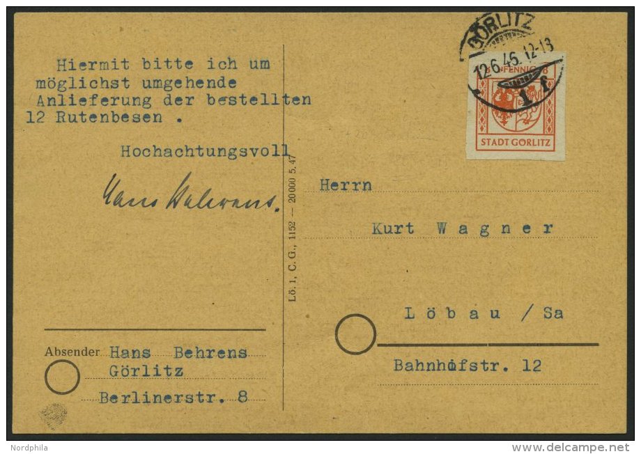 G&Ouml;RLITZ 3U BRIEF, 1945, 8 Pf. Rotorange, Graues Papier, Ungez&auml;hnt, Prachtbrief, R! - Privatpost