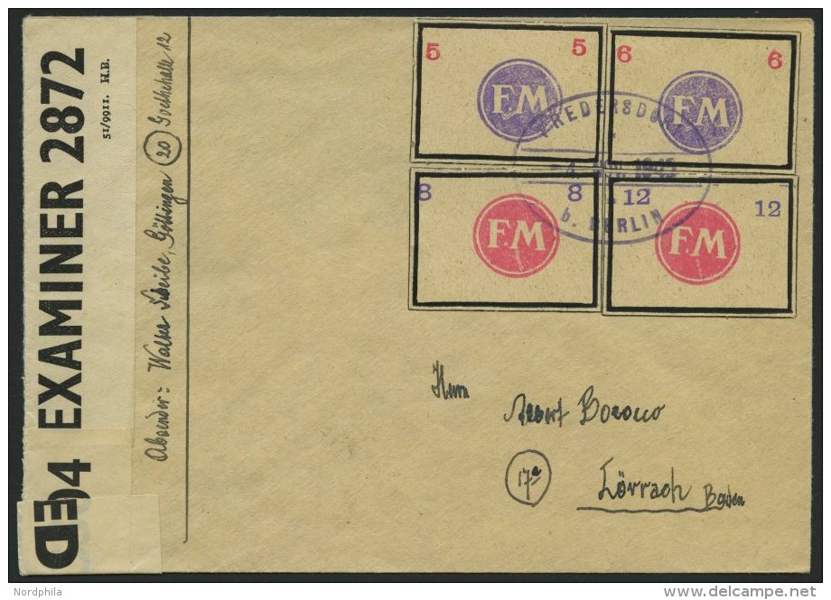 FREDERSDORF Sp 246-49 BRIEF, 1945, 5 - 12 Pf., Rahmengr&ouml;&szlig;e 38x28 Mm, Kleine Wertziffern, Auf Brief Mit Stempe - Privatpost