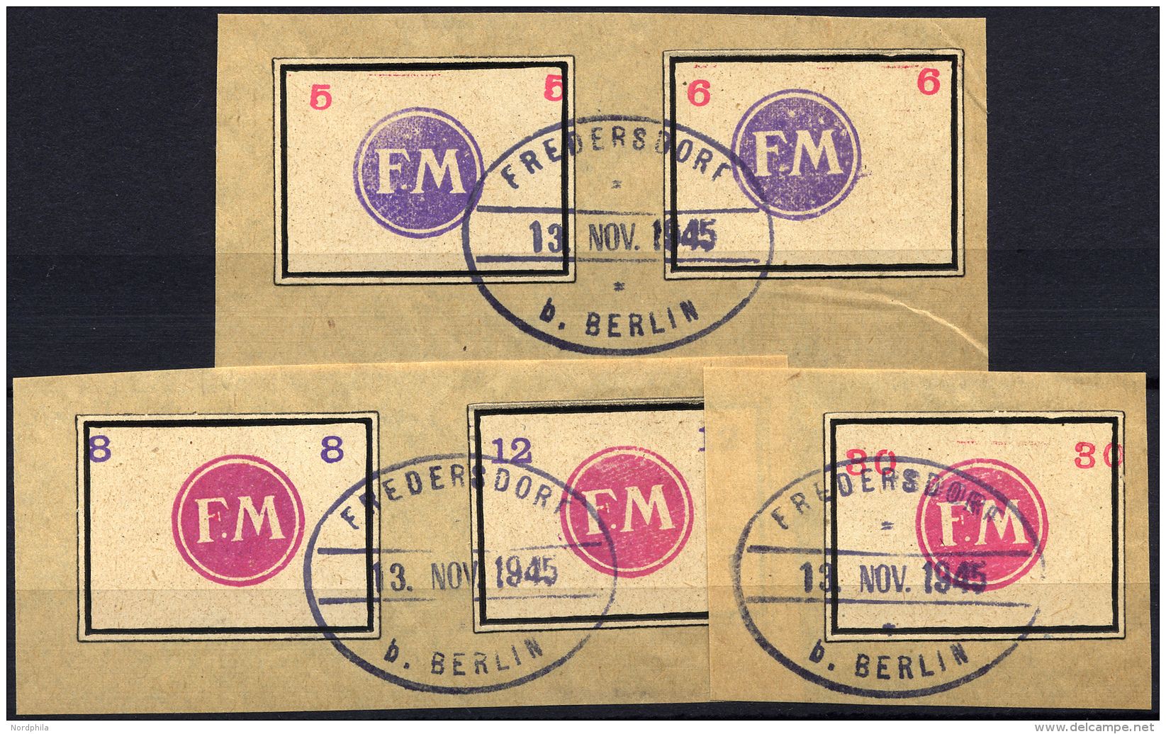 FREDERSDORF Sp 246-50 BrfStk, 1945, 5 - 30 Pf., Rahmengr&ouml;&szlig;e 38x28 Mm, Kleine Wertziffern, Prachtsatz Auf Brie - Privatpost