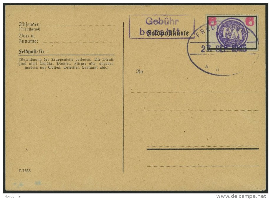 FREDERSDORF Sp 227 BRIEF, 1945, 6 Pf., Rahmengr&ouml;&szlig;e 28x19 Mm, Gro&szlig;e Wertziffern, Leer Gestempelt Auf Kar - Private & Local Mails