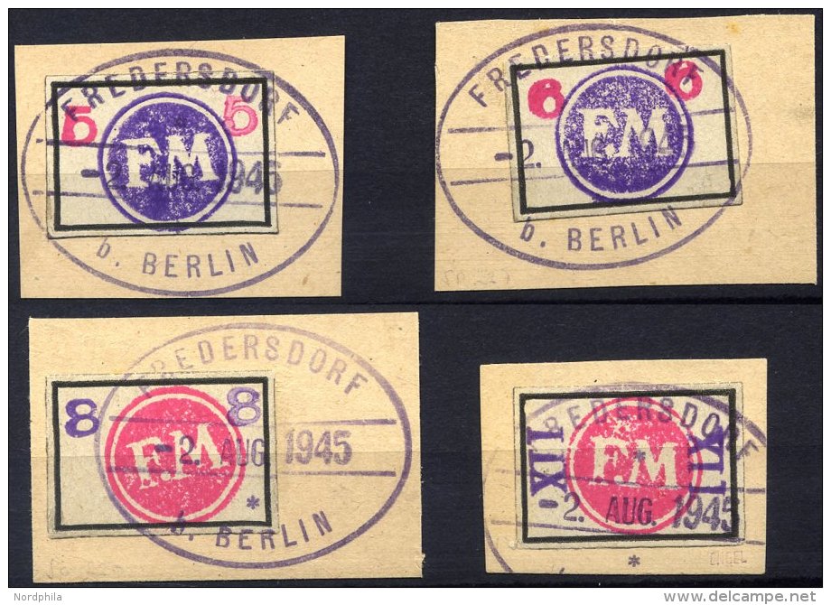 FREDERSDORF Sp 226-29 BrfStk, 1945, 5 - XII Pf., Rahmengr&ouml;&szlig;e 28x19 Mm, Gro&szlig;e Wertziffern, Mit Stempeln - Privatpost