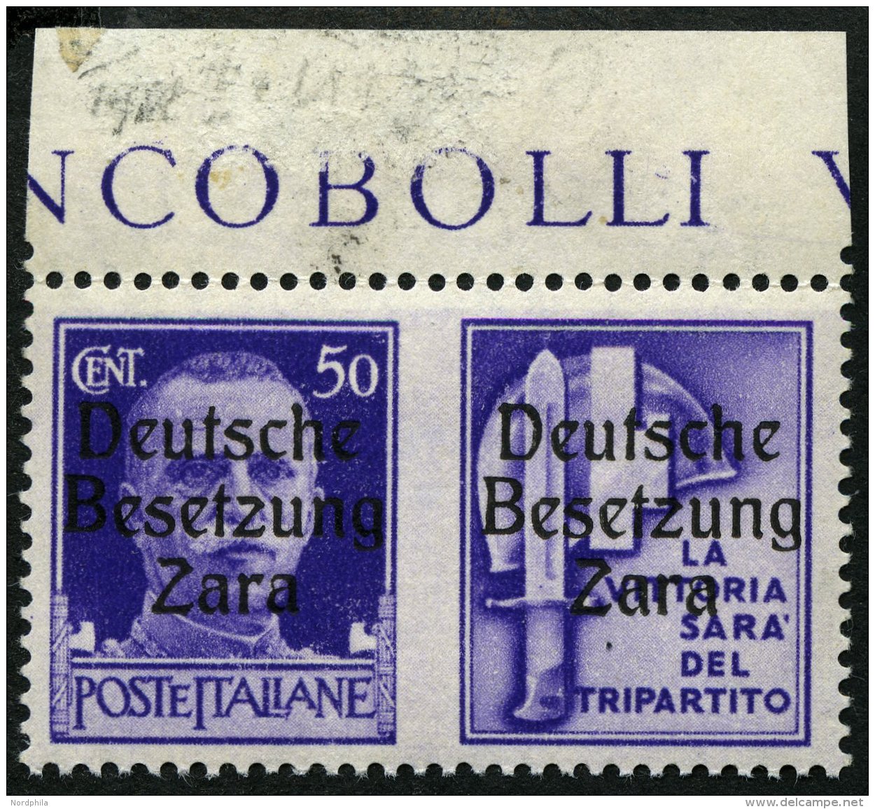 ZARA 20III *, 1943, 50 C. + Stahlhelm, Aufdrucktype III, Pracht, Gepr. Krischke, Mi. 270.- - Besetzungen 1938-45