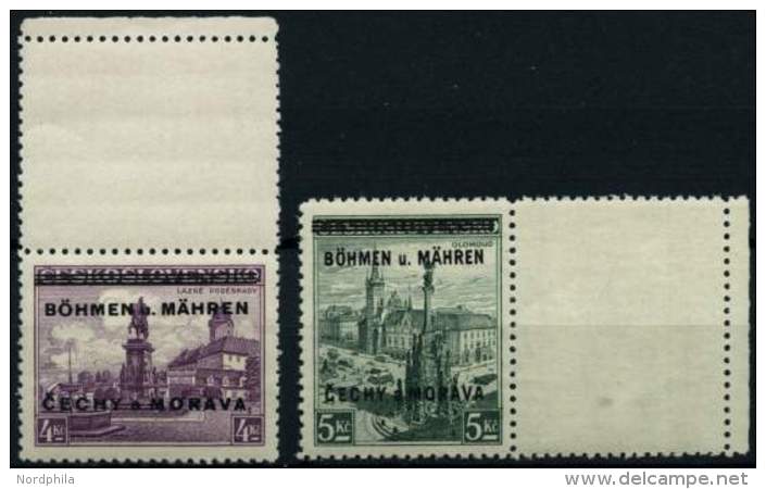 B&Ouml;HMEN UND M&Auml;HREN 17LS,18LW **, 1939, 4 Kc. Burg Podiebrad Mit Senkrechtem Leerfeld Und 10 Kc. Pressburg Mit W - Sonstige & Ohne Zuordnung