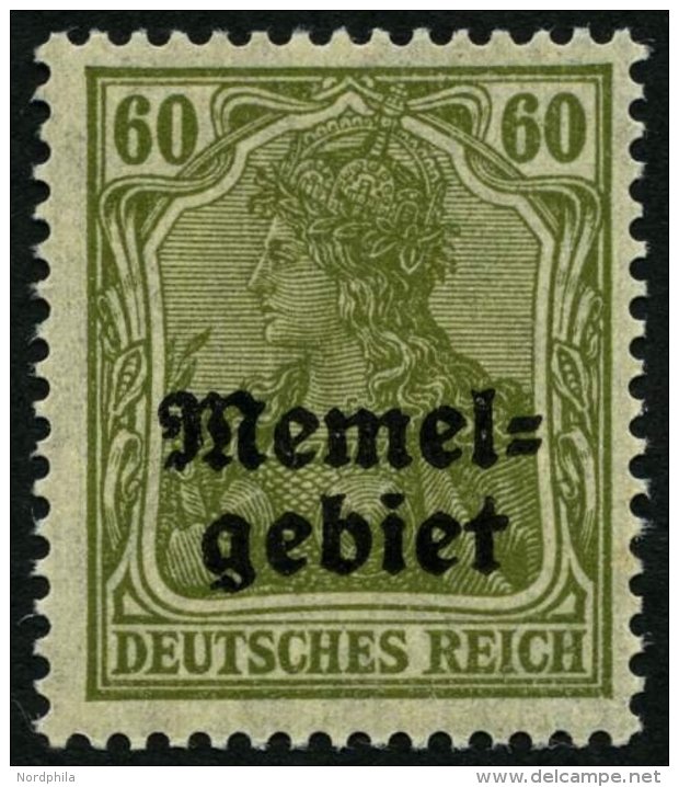 MEMELGEBIET 16y **, 1920, 60 Pf. Oliv, Geriffelter Gummi, Pracht, Gepr. Matheisen, Mi. 650.- - Klaipeda 1923