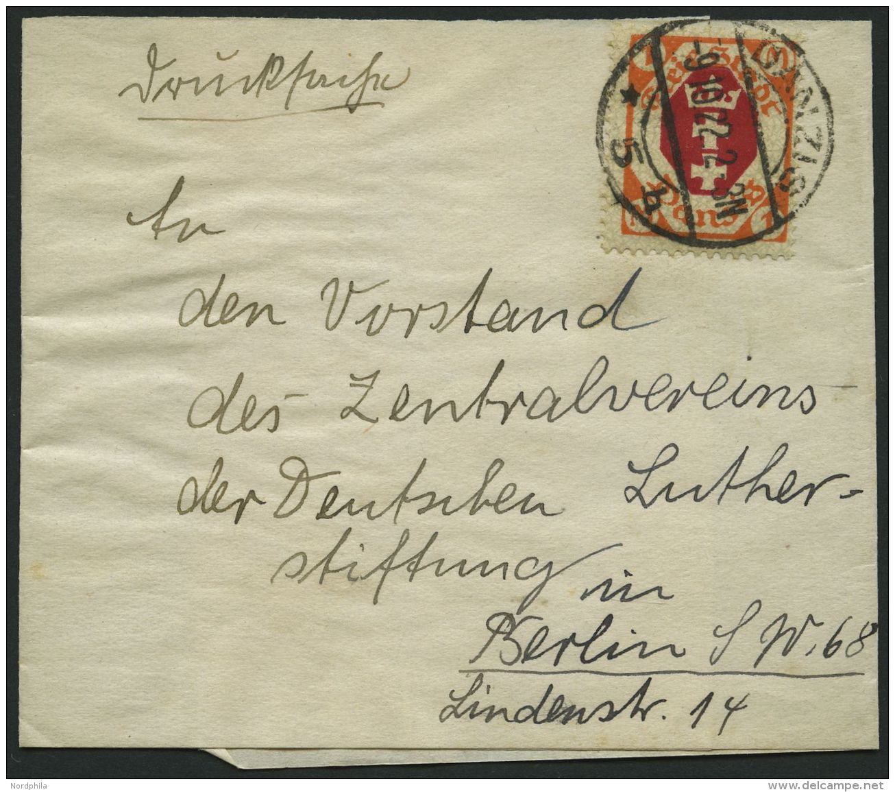 FREIE STADT DANZIG 83 BRIEF, 1921, 1 M. R&ouml;tlichorange/karminrot Auf Drucksachen-Streifband Nach Berlin, Pracht - Sonstige & Ohne Zuordnung