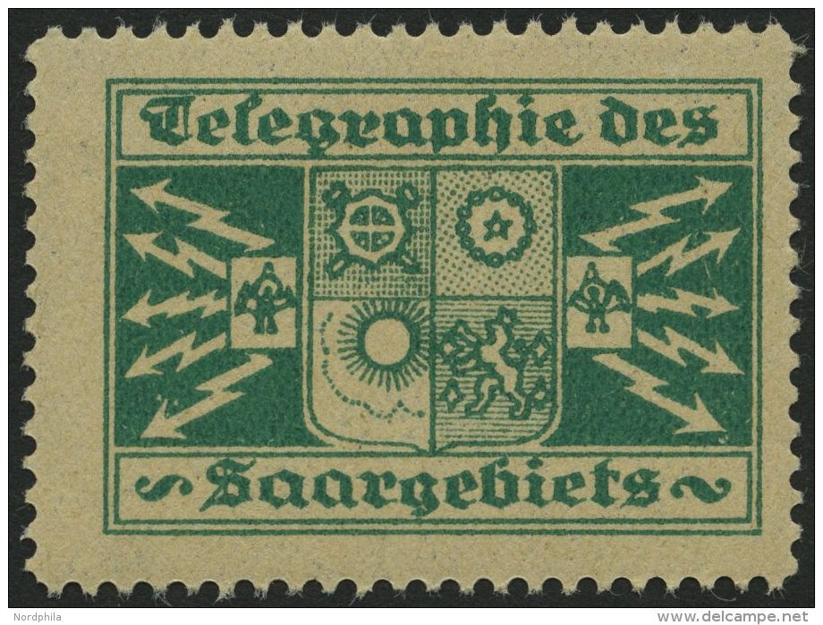 SAARGEBIET **, Gr&uuml;ne Vignette Telegraphie Des Saargebiets, Pracht - Sonstige & Ohne Zuordnung