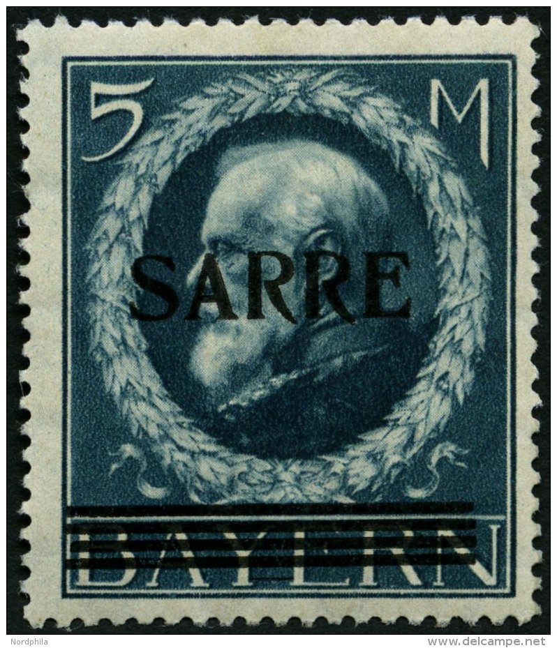 SAARGEBIET 30 *, 1920, 5 M. Bayern-Sarre, Pracht, Gepr. Burger, Mi. 1000.- - Sonstige & Ohne Zuordnung