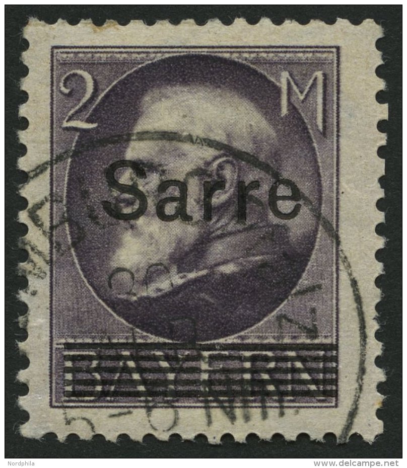 SAARGEBIET 28b O, 1920, 2 M. Schwarzgrauviolett Bayern-Sarre, Kleiner Zahnfehler Sonst Pracht, Gepr. Braun, Mi. 170.- - Sonstige & Ohne Zuordnung