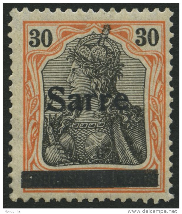 SAARGEBIET 10yIA *, 1920, 30 Pf. Dunkelrotorange/schwarz Auf Orangewei&szlig;, Type I, In Der Mitte Senkrecht Geteilter - Sonstige & Ohne Zuordnung