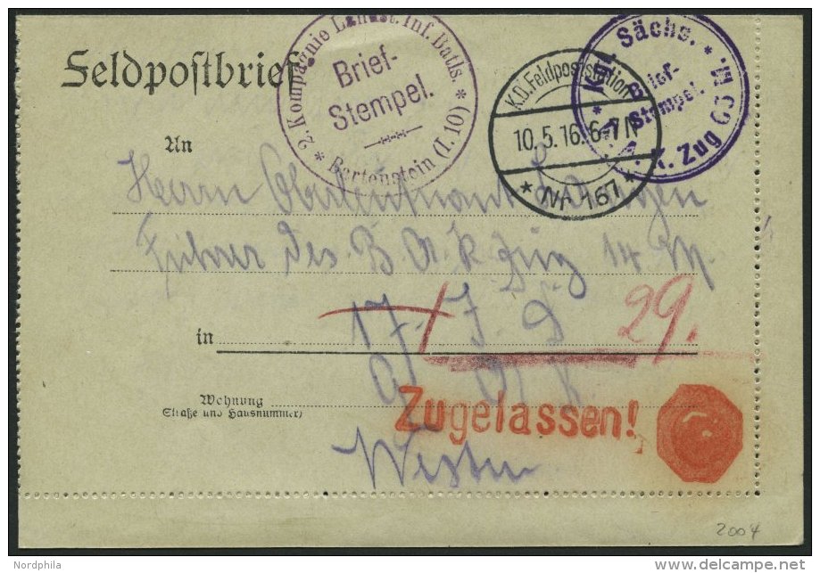 DT. FP IM BALTIKUM 1914/18 K.D. FELDPOSTSTATION NR. 167 **, 10.05.16, Auf Feldpostkartenbrief, Mit Violettem Briefstempe - Lettland