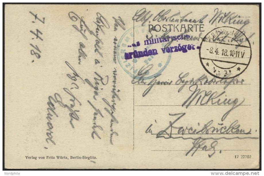 LETTLAND Feldpoststation Nr. 383, 8.4.18, Mit Aptiertem Stempel K.D. FELDPOST ** Auf Ansichtskarte (Riga-Konvent Zum Hei - Lettland