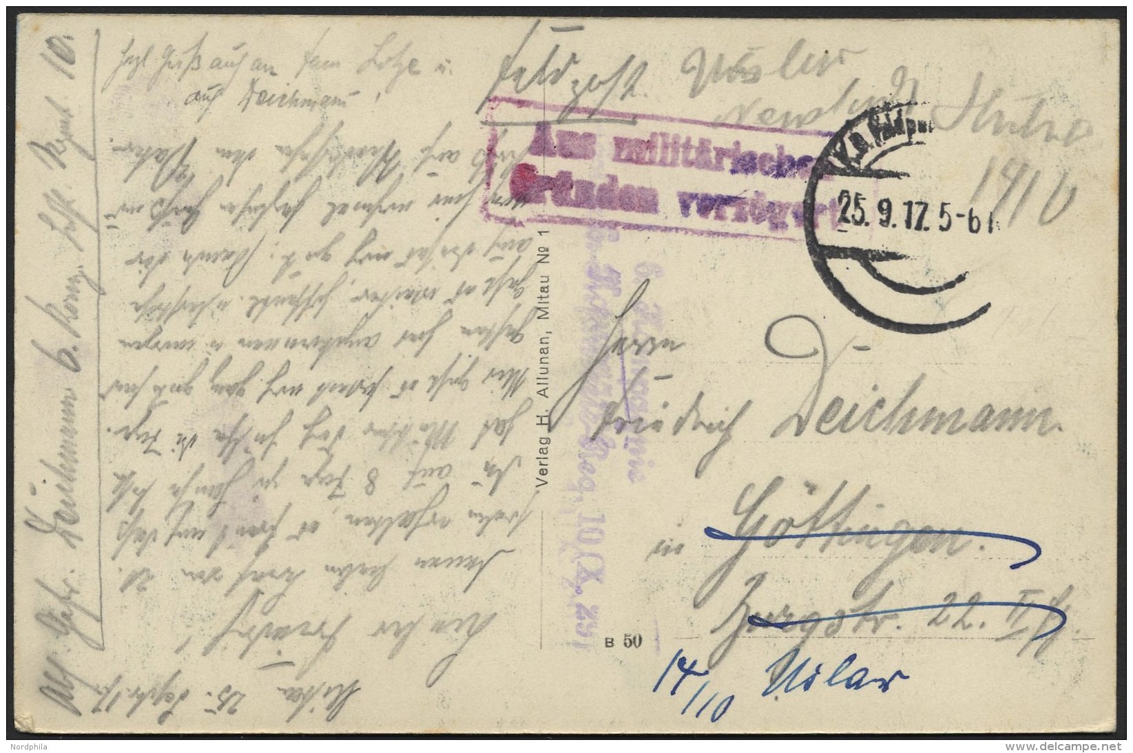 LETTLAND Feldpoststation Nr. 214, 25.9.17, Mit Aptiertem Stempel K.D. FELDPOST Auf Farbiger Ansichtskarte (Mitau-Schlo&s - Lettland