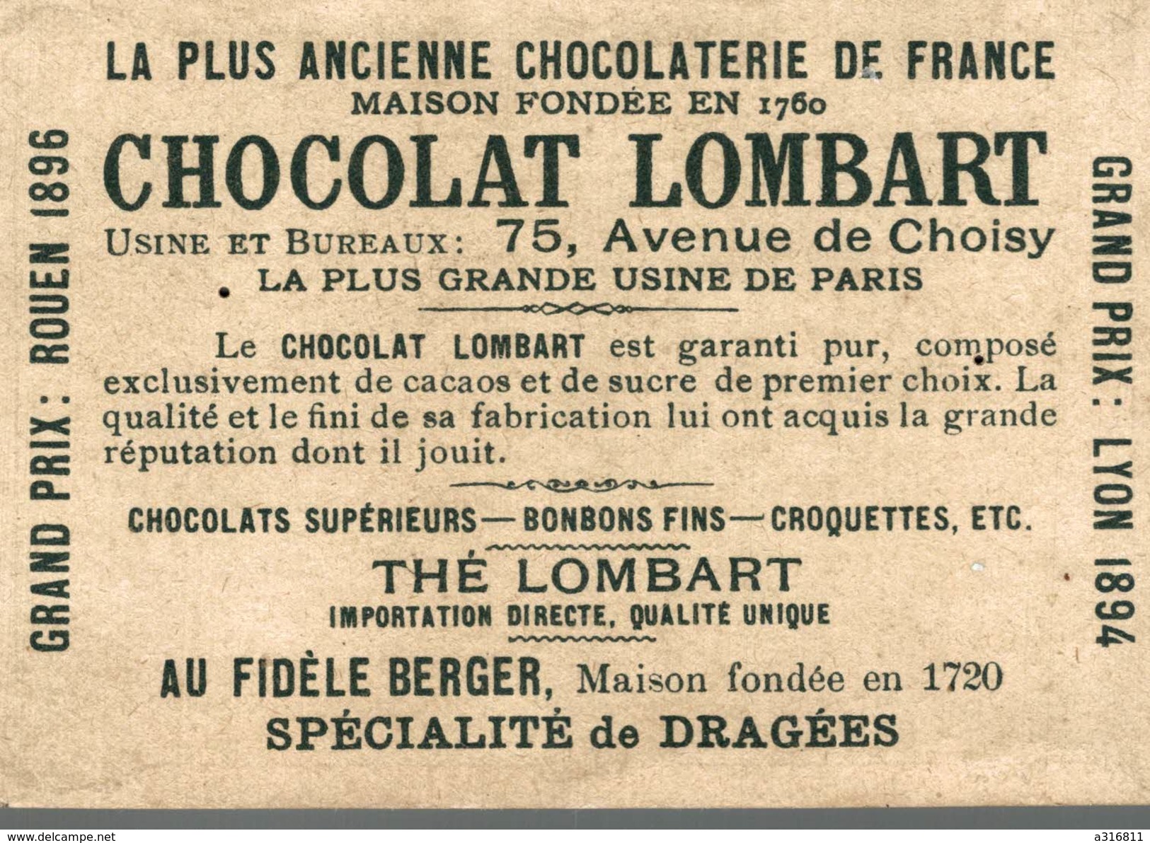 Chromos CHOCOLAT LOMBART CHATEAU DE MAINTENON - Lombart