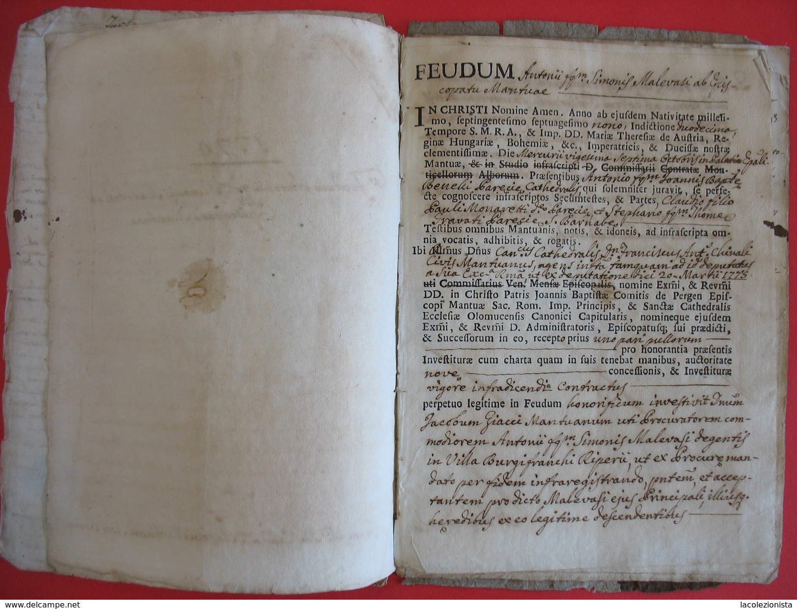 408/11  ATTO NOTARILE ROGITO COMPRA VENDITA MANTOVA 1779 SVARIATE PAGINE SCRITTURA IN LATINO VEDERE FOTO