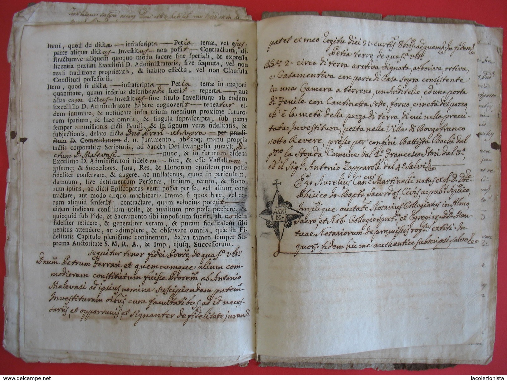 408/11  ATTO NOTARILE ROGITO COMPRA VENDITA MANTOVA 1779 SVARIATE PAGINE SCRITTURA IN LATINO VEDERE FOTO