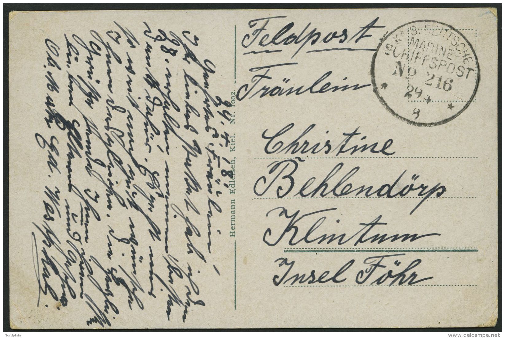 MSP VON 1914 - 1918 216 (Gro&szlig;er Kreuzer F&Uuml;RST BISMARK), 29.4.1918, Feldpost-Ansichtskarte Von Bord Der F&uuml - Schiffahrt