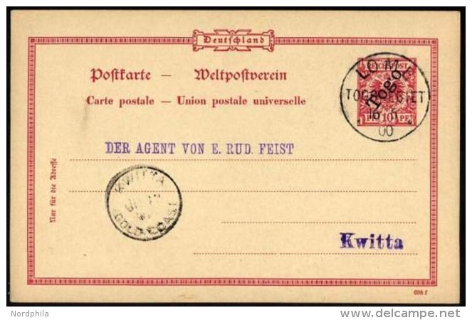 TOGO P 2 BRIEF, 1898, 10 Pf. Karmin, R&uuml;ckseitig Unbeschriftet, Mit Ankunftsstempel KWITTA-GOLD COAST, Pracht, Mi. 7 - Togo