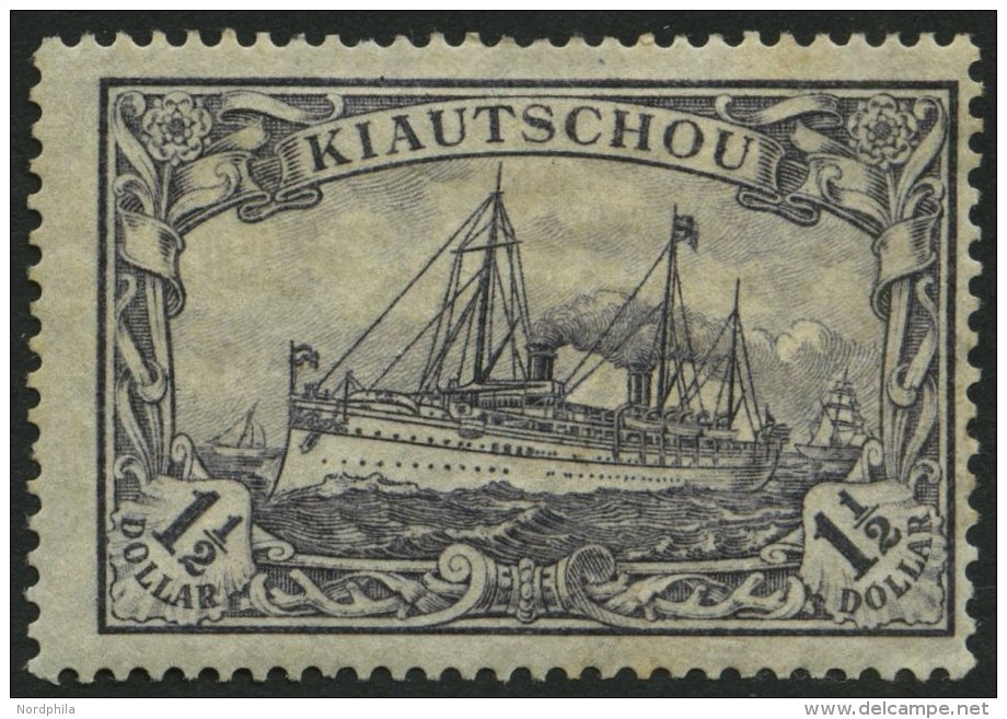 KIAUTSCHOU 36IIA *, 1918, 11/2 $ Schwarzviolettblau, Mit Wz., Kriegsdruck, Gez&auml;hnt A, Normale Z&auml;hnung, Pracht, - Kiauchau