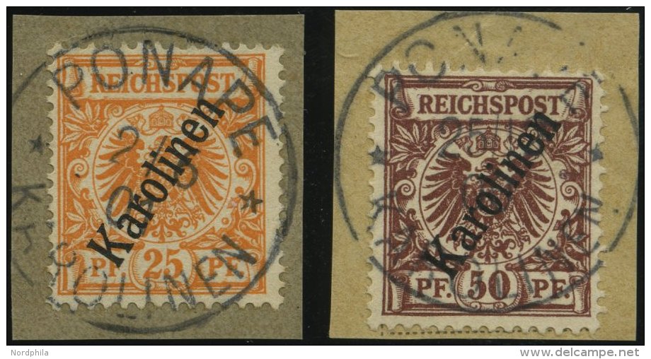 KAROLINEN 5a,6II BrfStk, 1900, 25 Und 50 Pf. Steiler Aufdruck, 2 Prachtbriefst&uuml;cke, Gepr. W. Engel, Mi. (140.-) - Karolinen