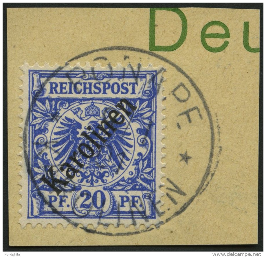KAROLINEN 4I BrfStk, 1899, 20 Pf. Diagonaler Aufdruck, Prachtbriefst&uuml;ck, Gepr. J&auml;schke-L., Mi. (160.-) - Karolinen