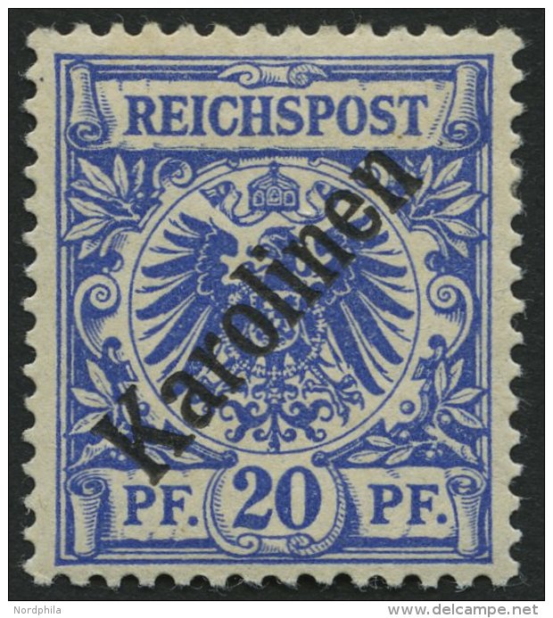 KAROLINEN 4I *, 1899, 20 Pf. Diagonaler Aufdruck, Falzreste, Pracht, Gepr. Bothe, Mi. 75.- - Karolinen