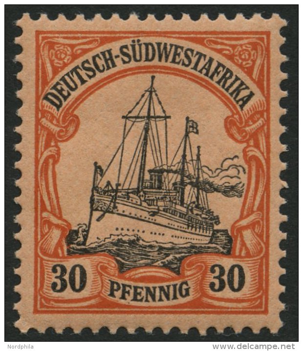 DSWA 16 *, 1901, 30 Pf. R&ouml;tlichorange/rotschwarz Auf Mattgelblichorange, Ohne Wz.,Falzreste, Pracht, Mi. 90.- - Deutsch-Südwestafrika