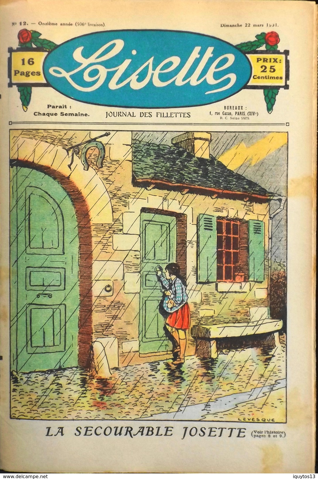 LISETTE - Journal Des Fillettes - N° 12 - Onzième Année - Dimanche 22 Mars 1931 - En BE - Lisette