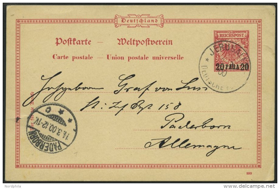 DP T&Uuml;RKEI P 5 BRIEF, 1900, 20 PA. Auf 10 Pf. Rosa Mit Unbesch&auml;digtem Stempel JERUSALEM 5.3.00 Nach Deutschland - Deutsche Post In Der Türkei