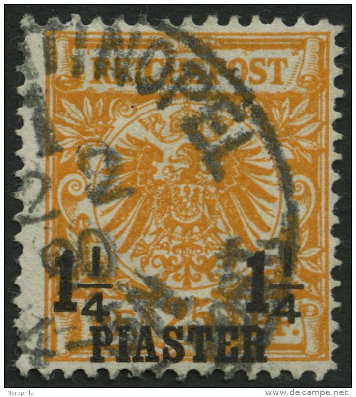 DP T&Uuml;RKEI 9a O, 1889, 11/4 PIA. Auf 25 Pf. Gelborange, Pracht, R!, Fotobefund J&auml;schke-L., Mi. 350.- - Deutsche Post In Der Türkei