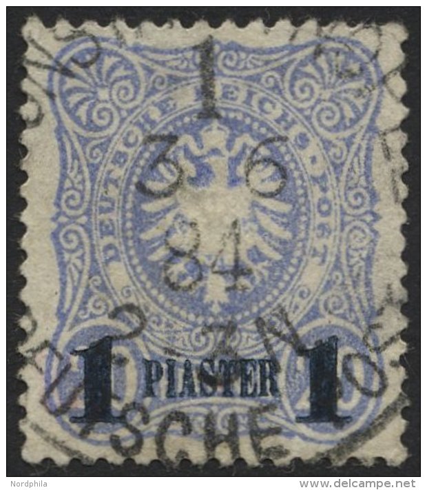 DP T&Uuml;RKEI 3b O, 1884, 1 PIA. Auf 20 Pf. Violettultramarin, Aufdruck Blauschwarz, &uuml;blich Gez&auml;hnt Pracht, M - Deutsche Post In Der Türkei