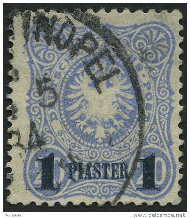 DP T&Uuml;RKEI 3b O, 1884, 1 PIA. Auf 20 Pf. Violettultramarin, Aufdruck Blauschwarz, Normale Z&auml;hnung Pracht, Mi. 9 - Deutsche Post In Der Türkei